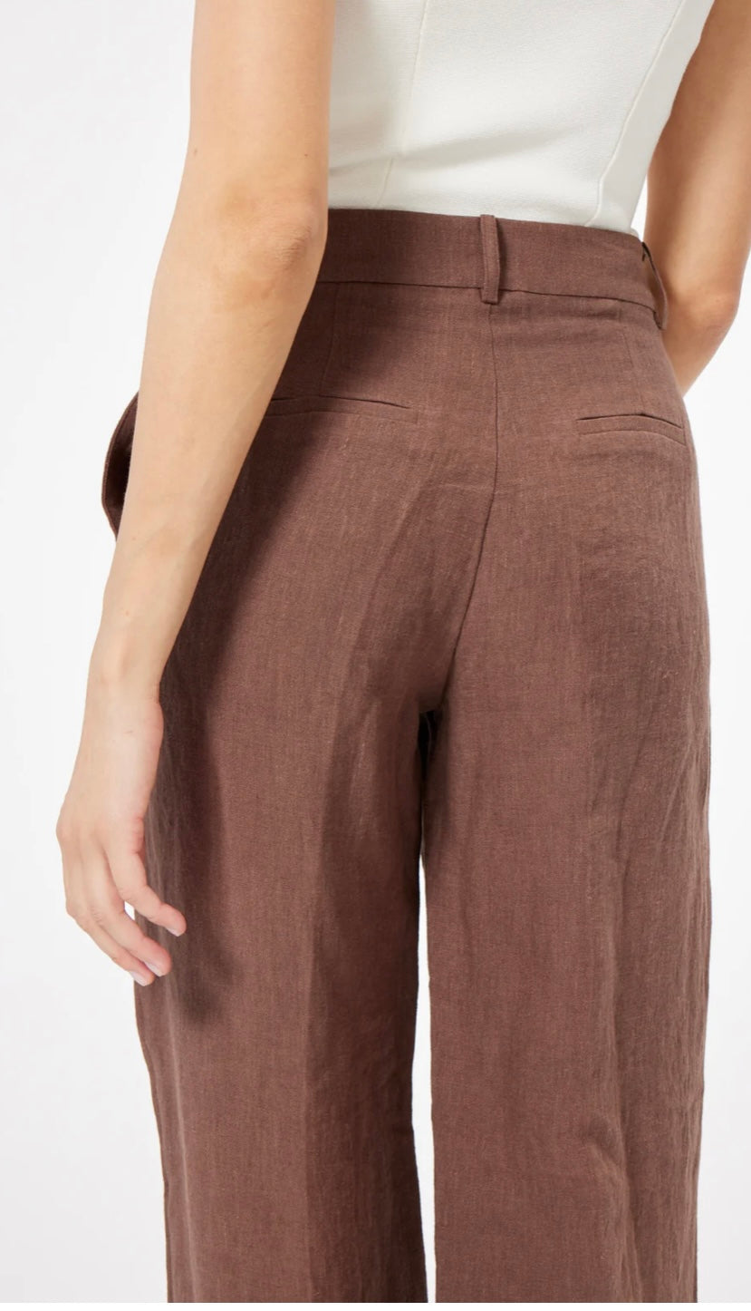 Brown Button Tab Linen Pants
