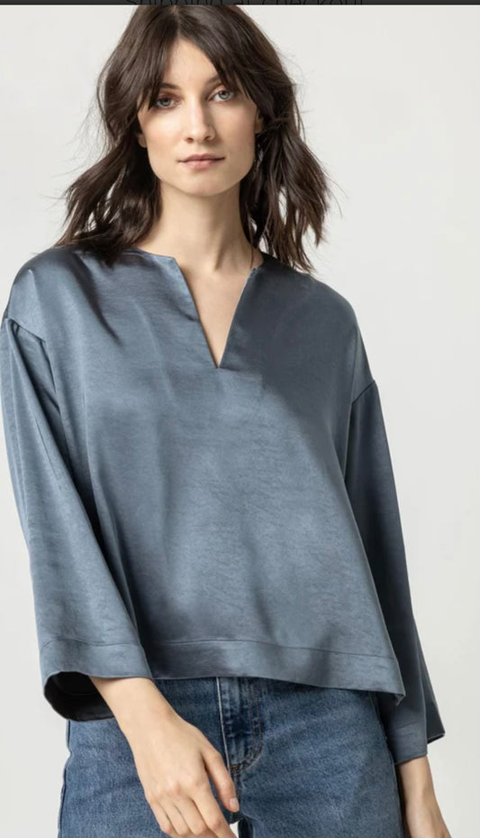 Lilla P Drop Shoulder Satin Top