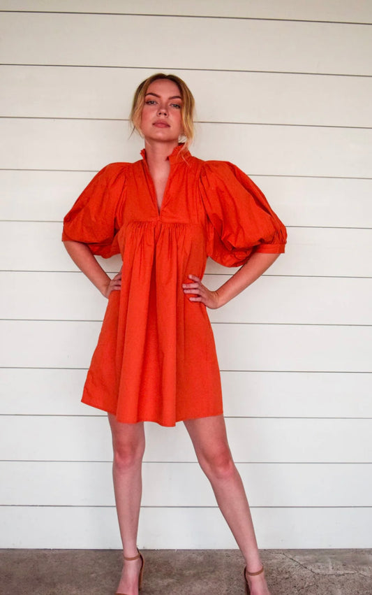 High Neck Dress in Fire Orange
