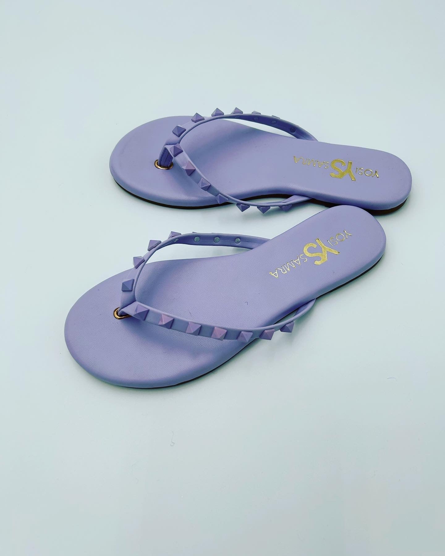 Yosi Samara Rivington Stud Flip Flops Lavender