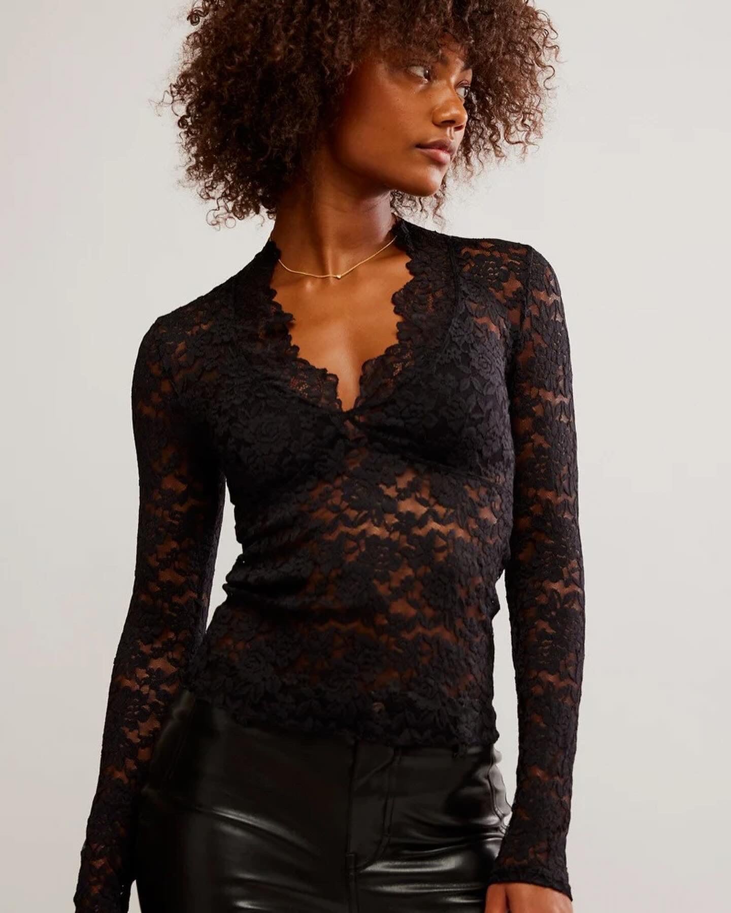 All Day Lace Long Sleeve Black Free People