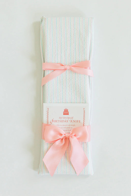 Pastel Pink Seersucker with Pink Ribbon Birthday Knife