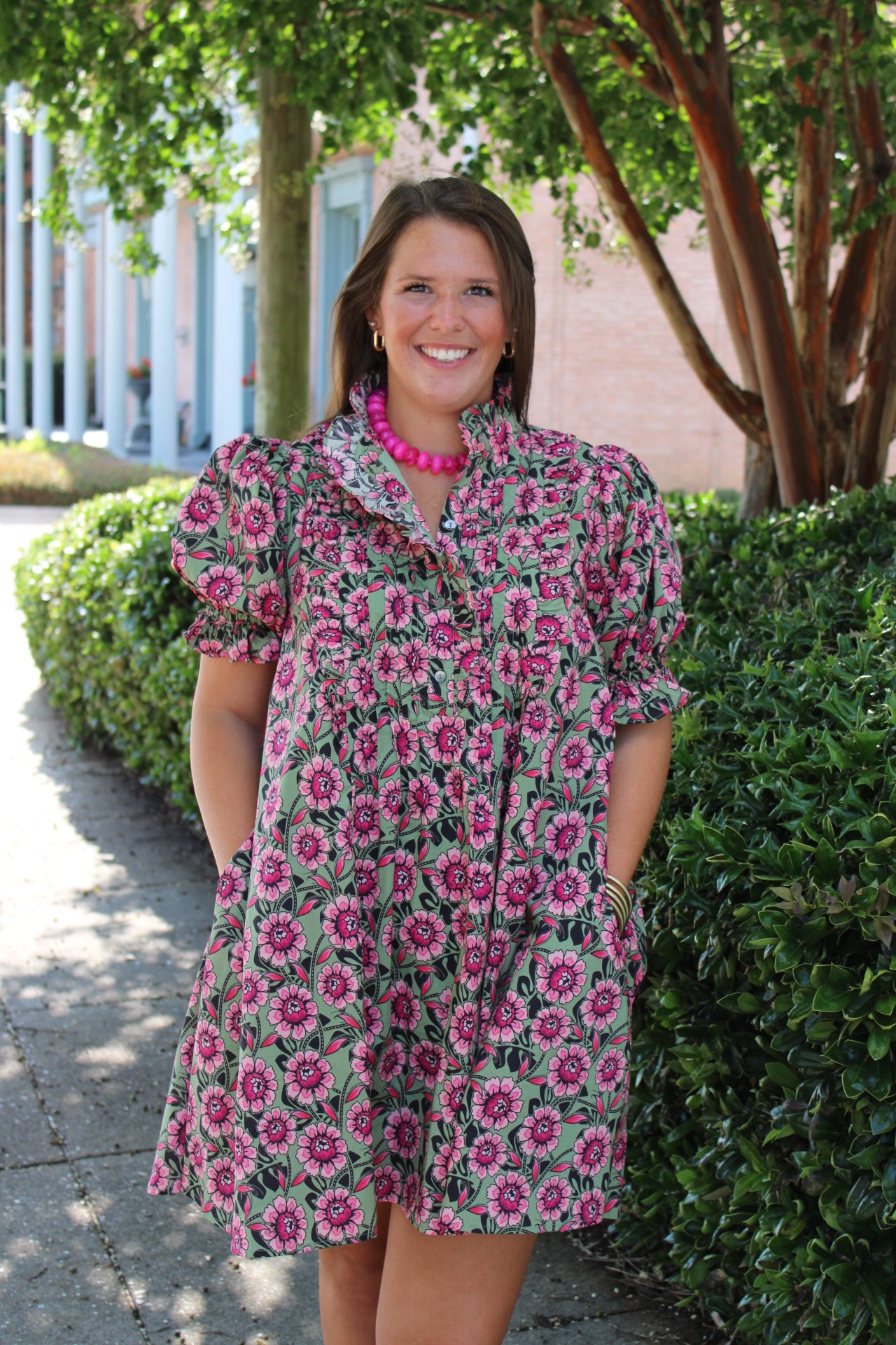 Pink & Olive Floral Dress