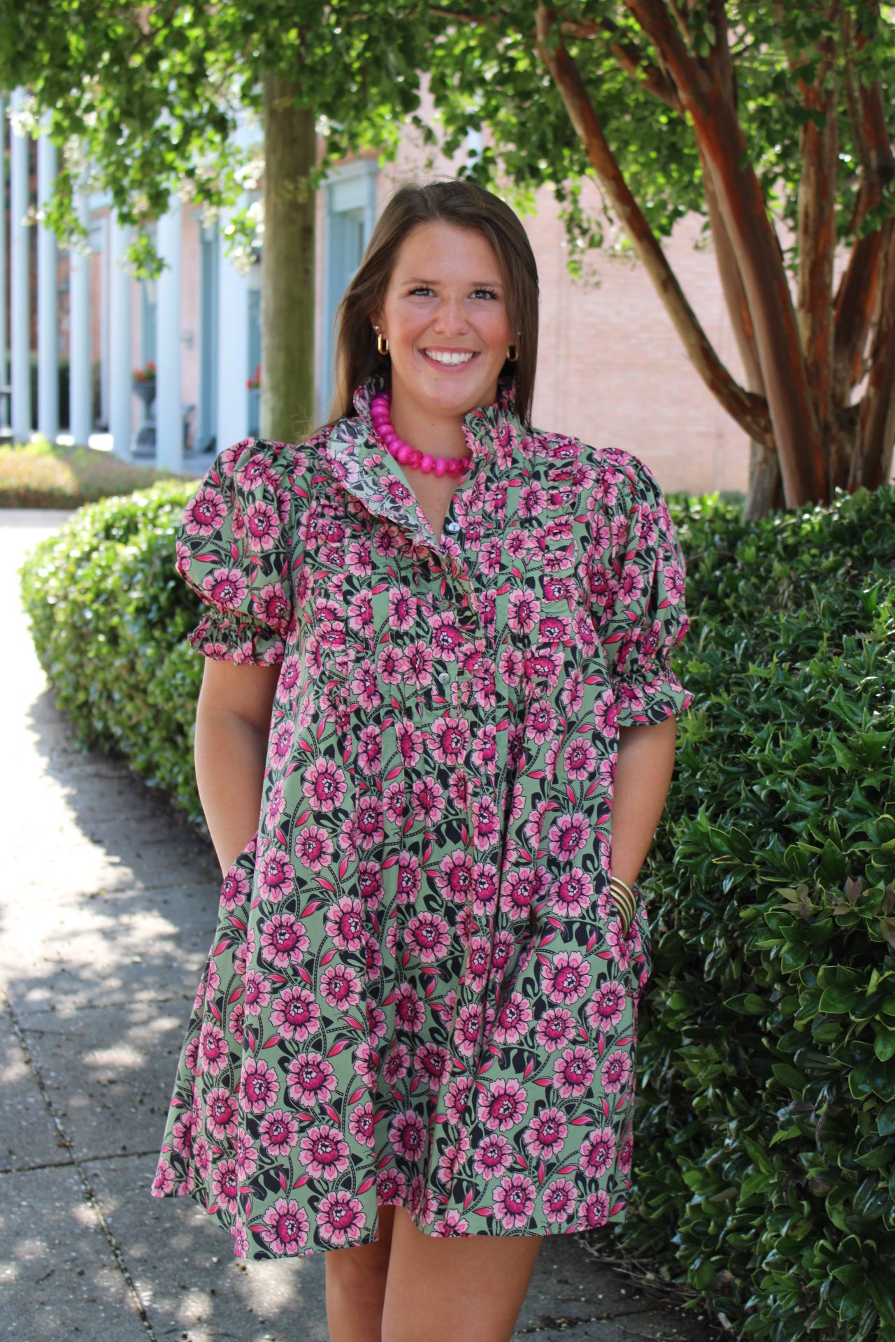 Pink & Olive Floral Dress
