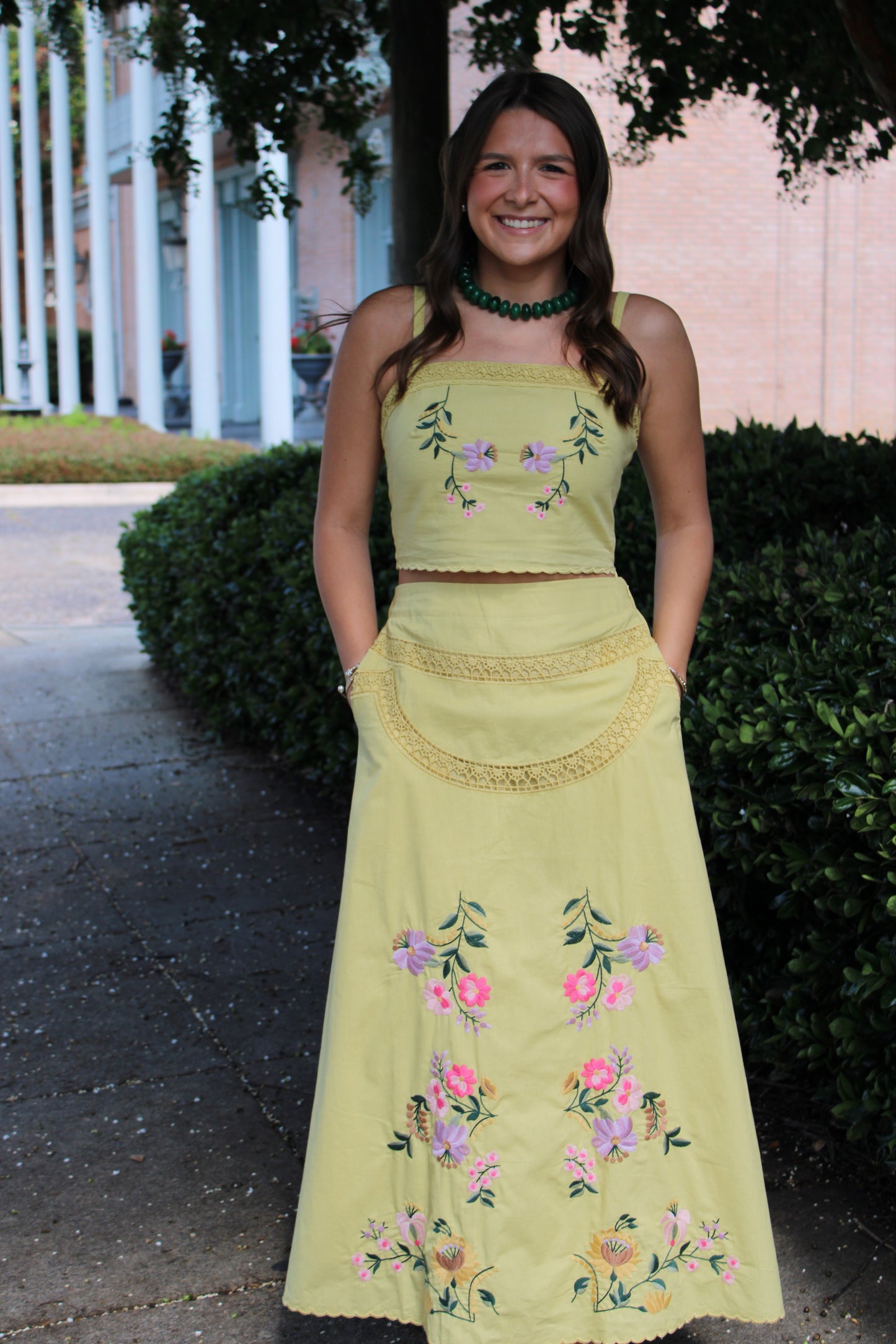 Yellow Iris Embroidered Skirt Set