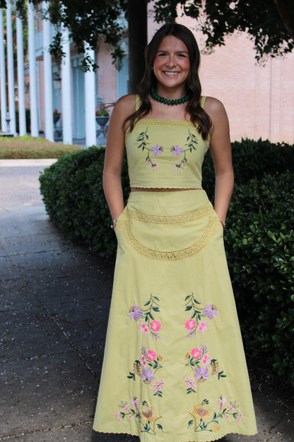 Yellow Iris Embroidered Skirt Set