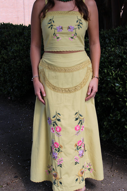 Yellow Iris Embroidered Skirt Set