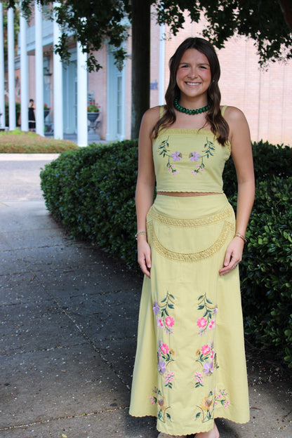 Yellow Iris Embroidered Skirt Set