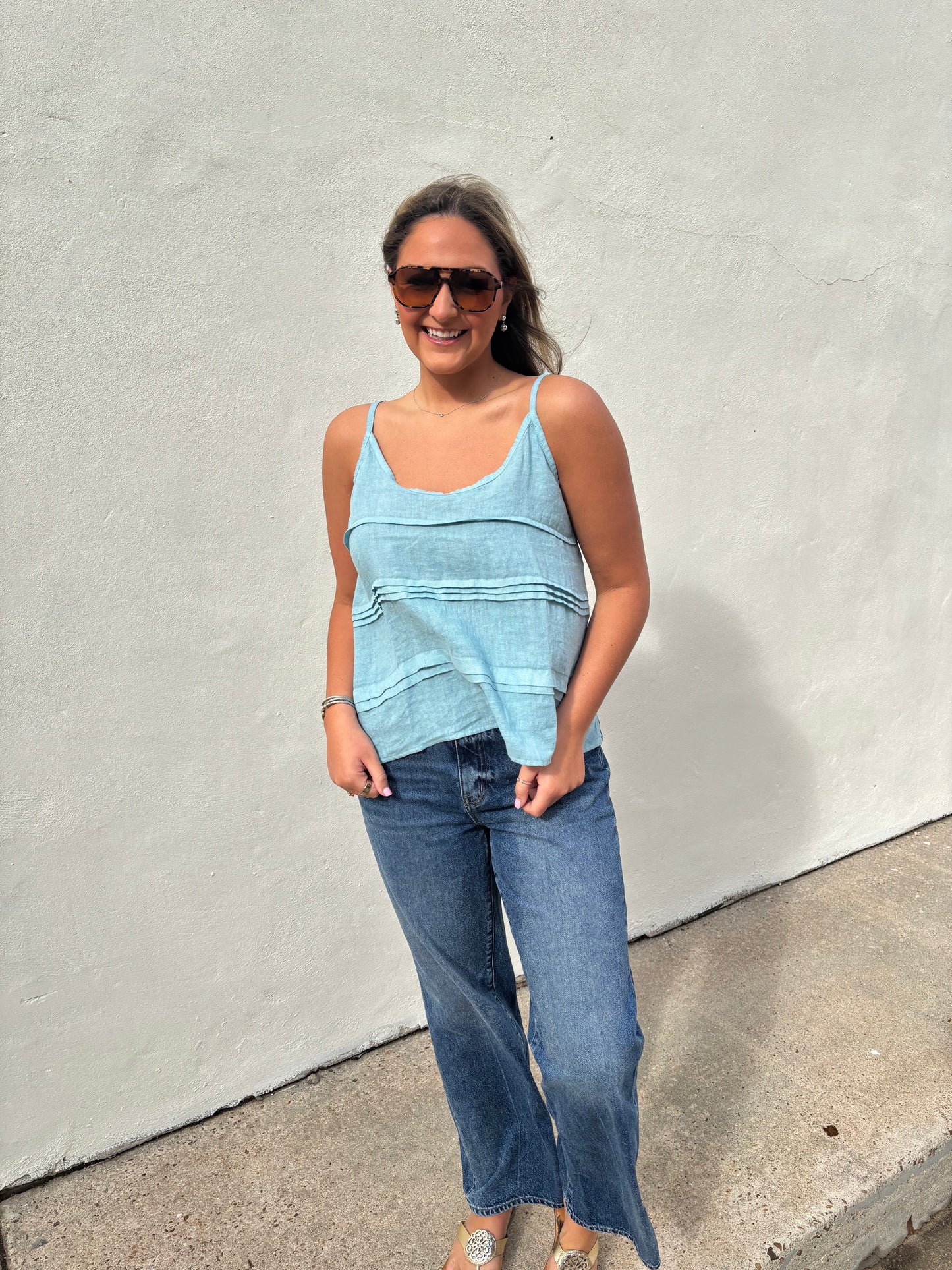 Front Pleated Tank Top - Blue Zuccero