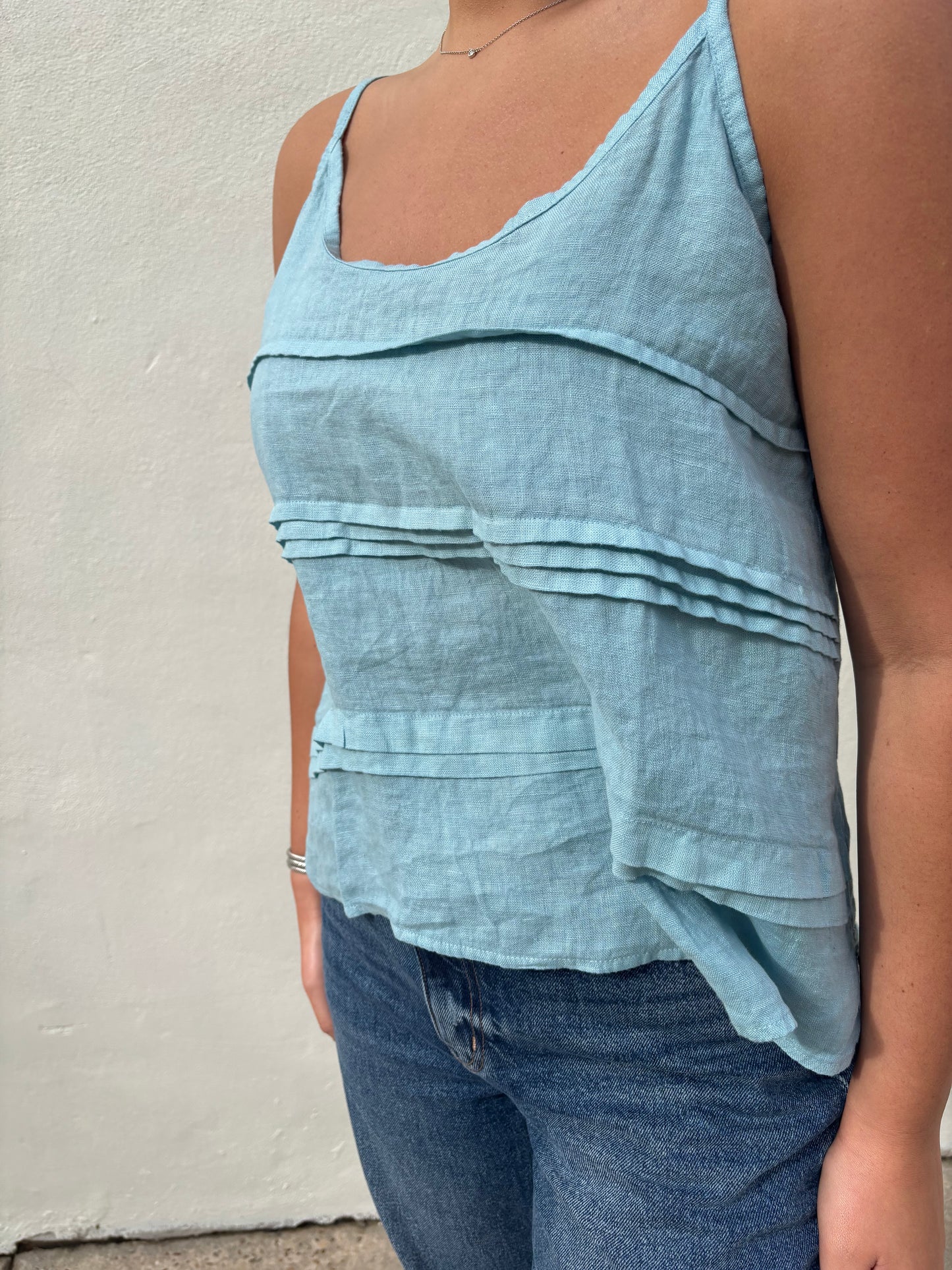 Front Pleated Tank Top - Blue Zuccero