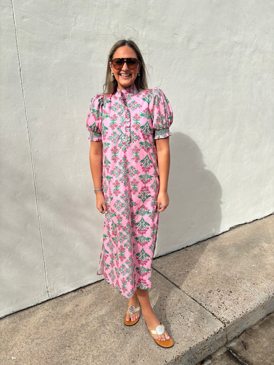 Pink/Green Floral Maxi Ruffle Collar