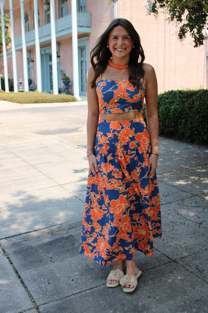 Navy/Orange Skirt Set