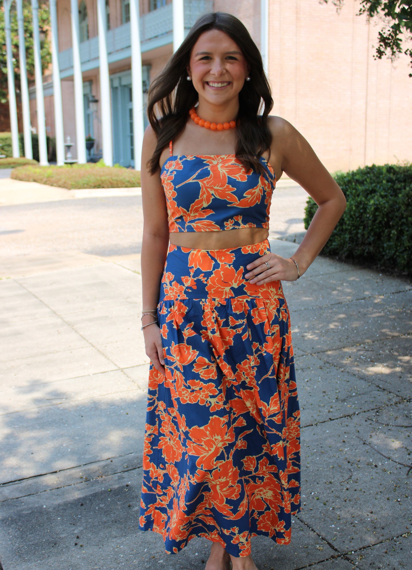 Navy/Orange Skirt Set