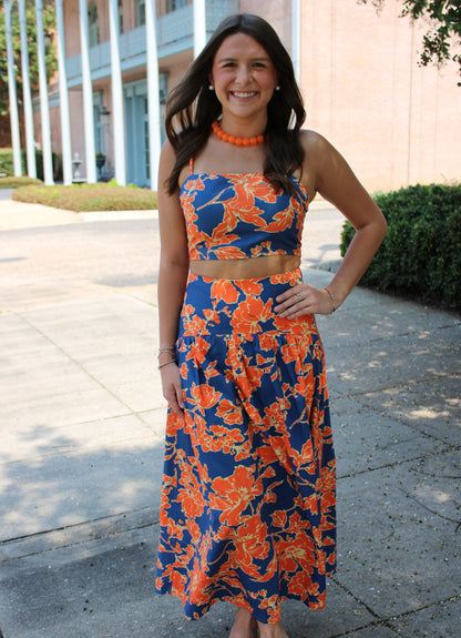 Navy/Orange Skirt Set