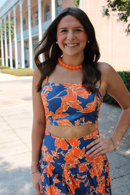 Navy/Orange Skirt Set