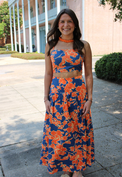 Navy/Orange Skirt Set