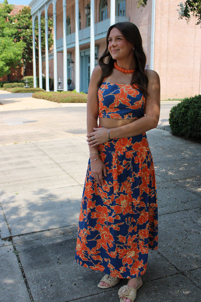 Navy/Orange Skirt Set