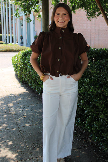 Chocolate Button Front Cardi Top