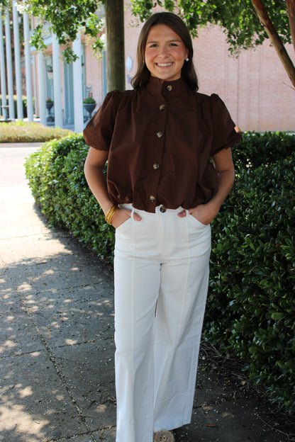 Chocolate Button Front Cardi Top