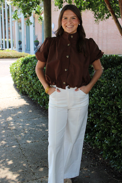 Chocolate Button Front Cardi Top
