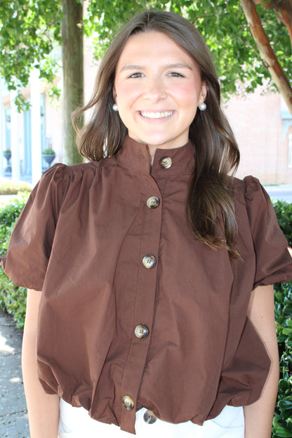 Chocolate Button Front Cardi Top