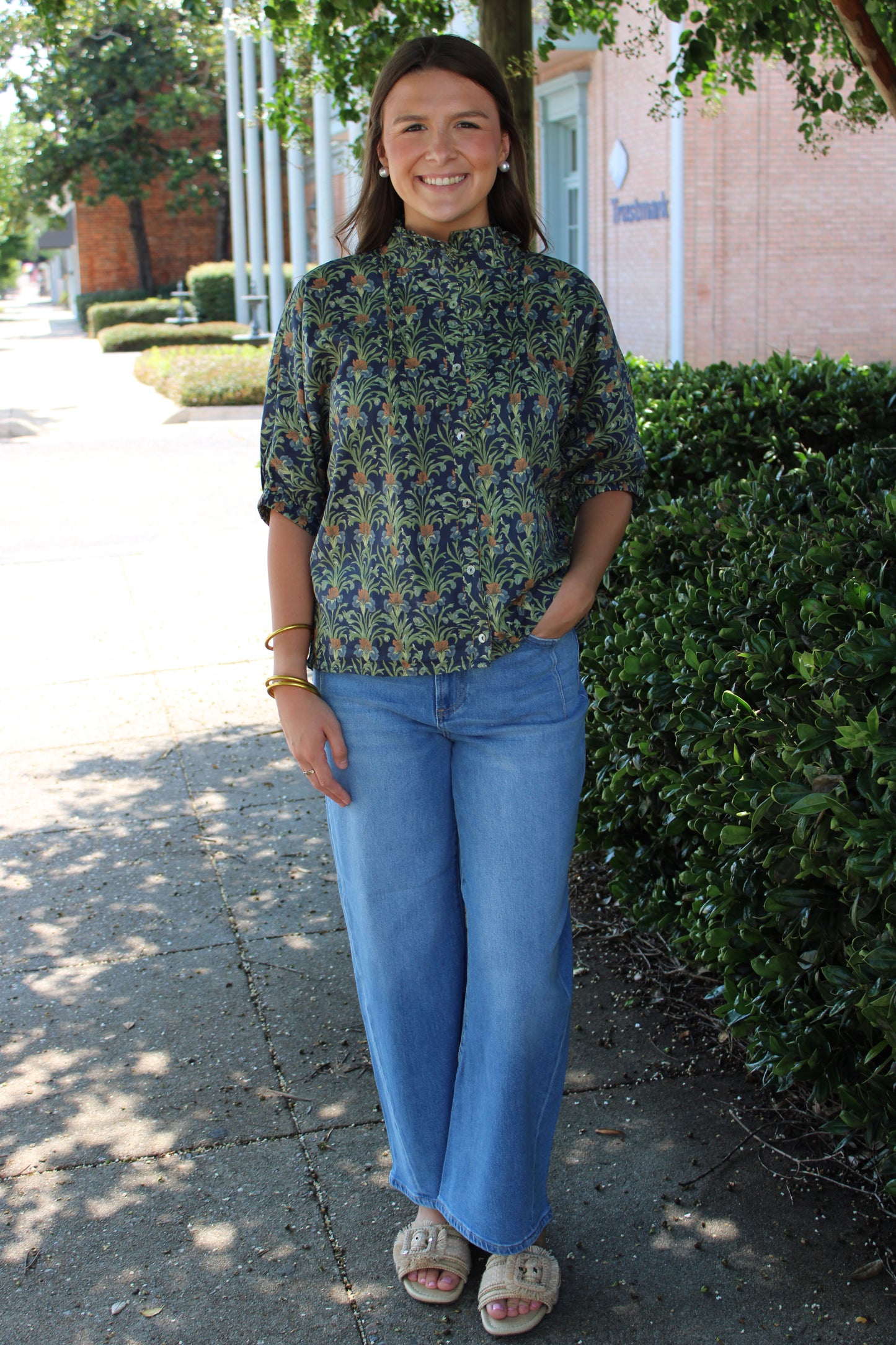 Navy Floral Print Top