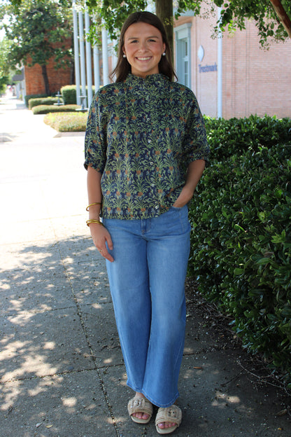 Navy Floral Print Top