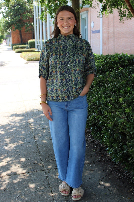 Navy Floral Print Top