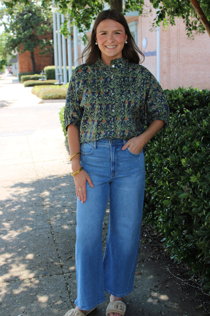Navy Floral Print Top
