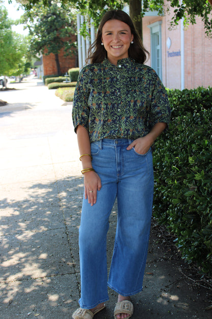Navy Floral Print Top