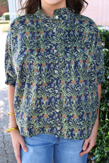 Navy Floral Print Top