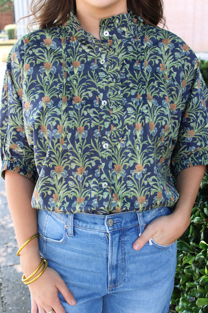 Navy Floral Print Top