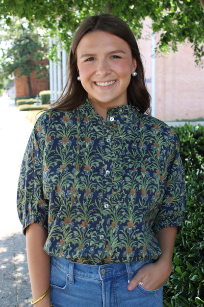 Navy Floral Print Top
