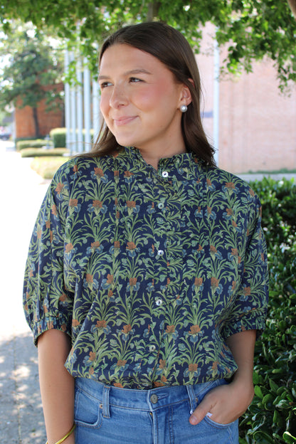 Navy Floral Print Top