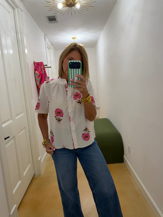 Cream Floral Button up Top
