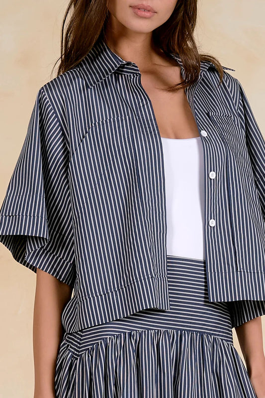 Blue Stripe Button Front Top