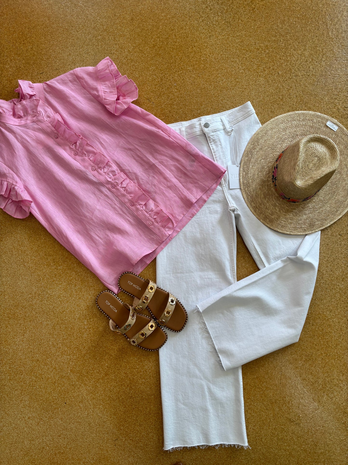 Ruffle Trim Pink Top