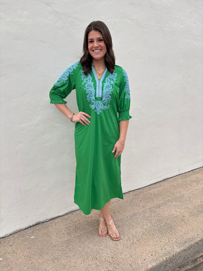 Green Embroidered Maxi