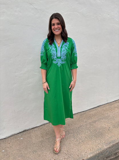 Green Embroidered Maxi