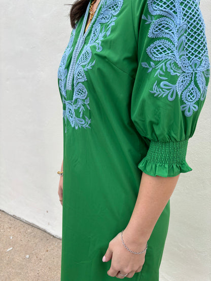 Green Embroidered Maxi