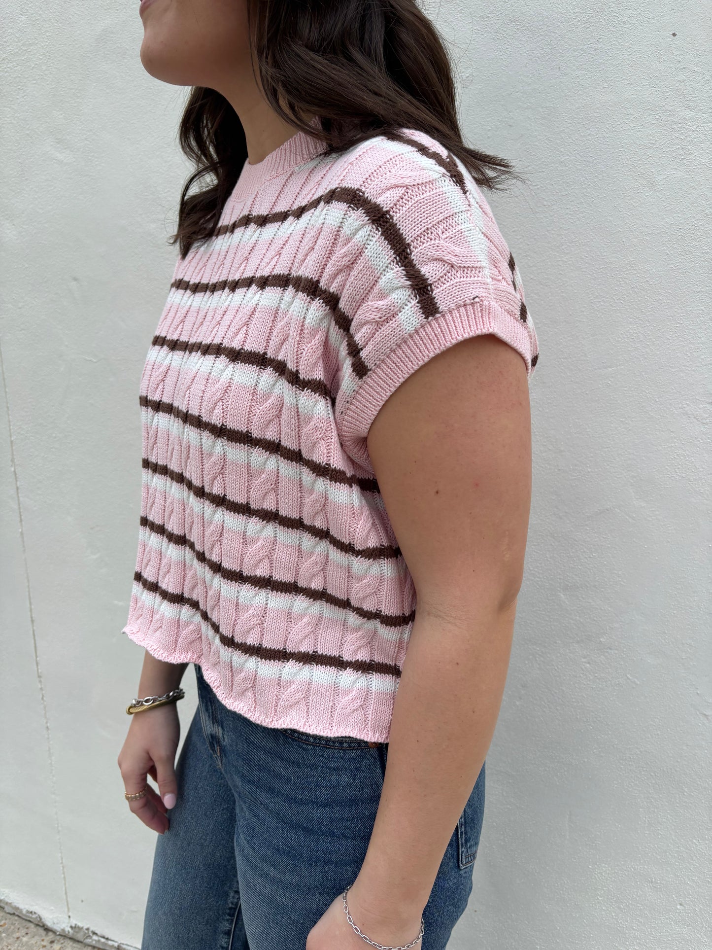 Laci Striped Textured Knit Vest