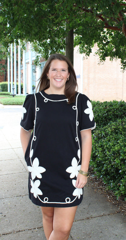 Applique Mini Dress Black
