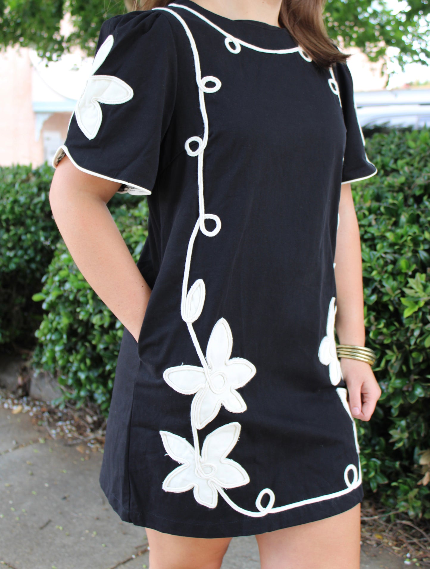 Applique Mini Dress Black