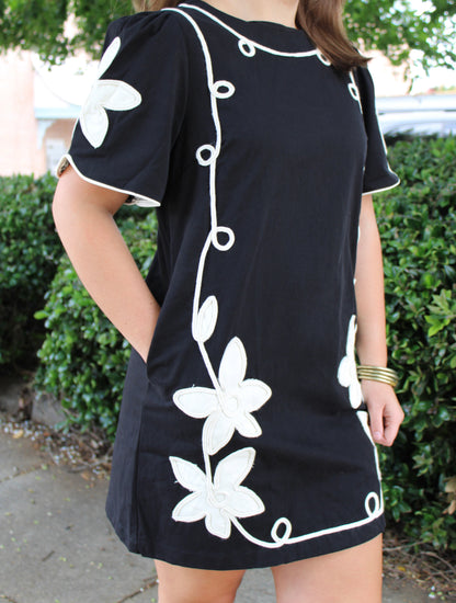 Applique Mini Dress Black
