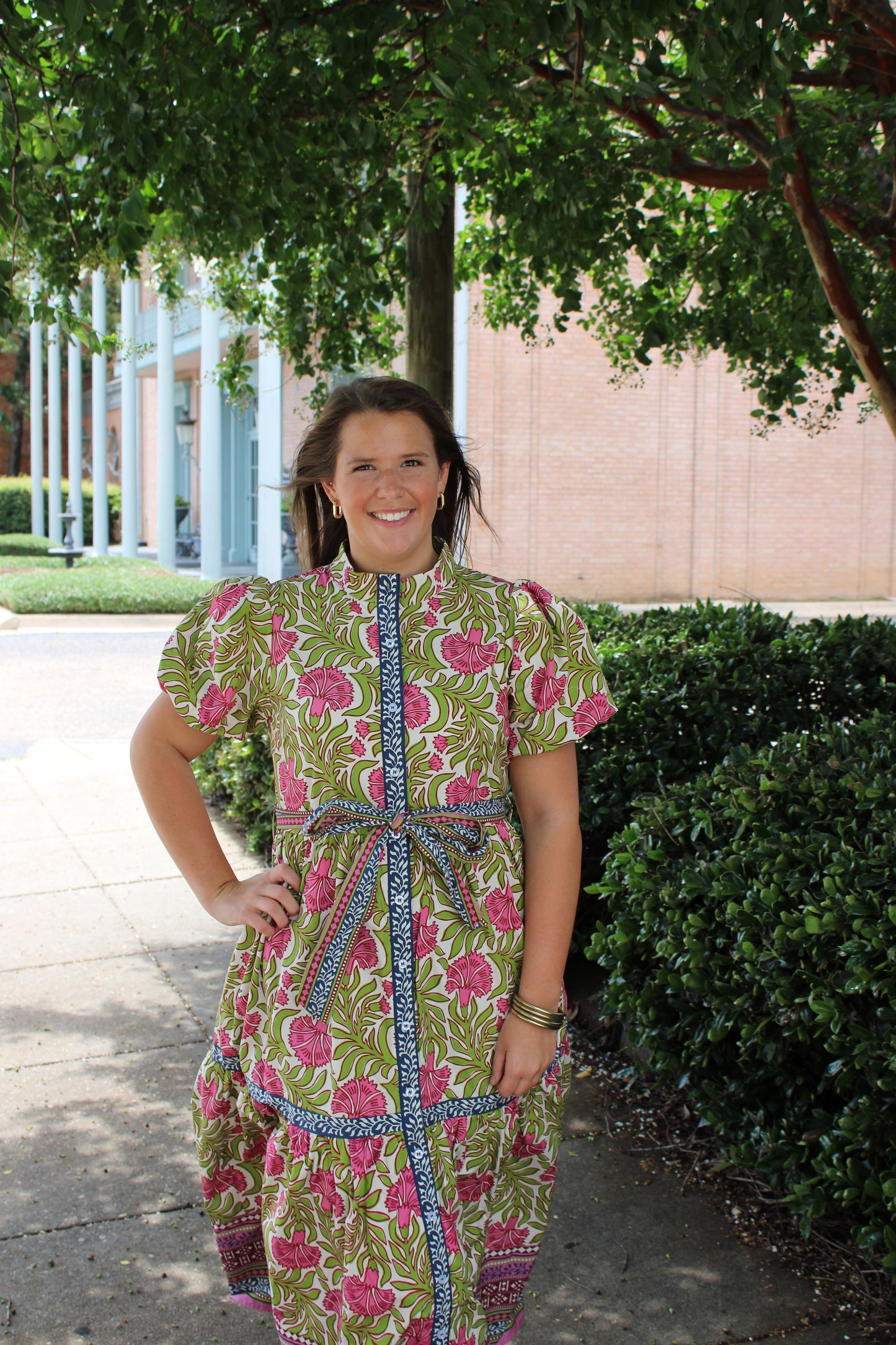 Green/Pink Floral Maxi Dress