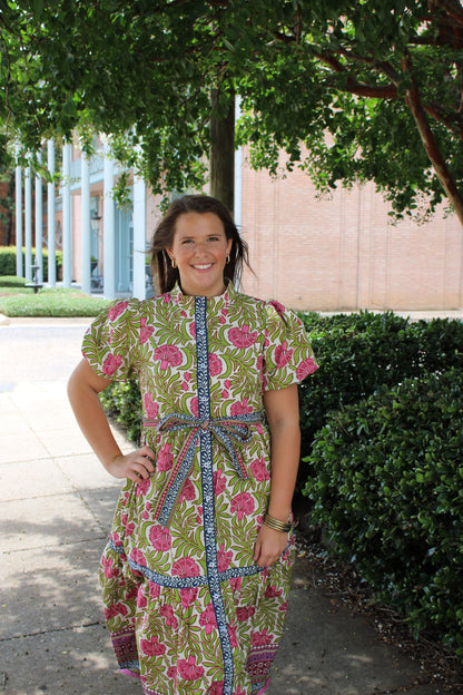 Green/Pink Floral Maxi Dress