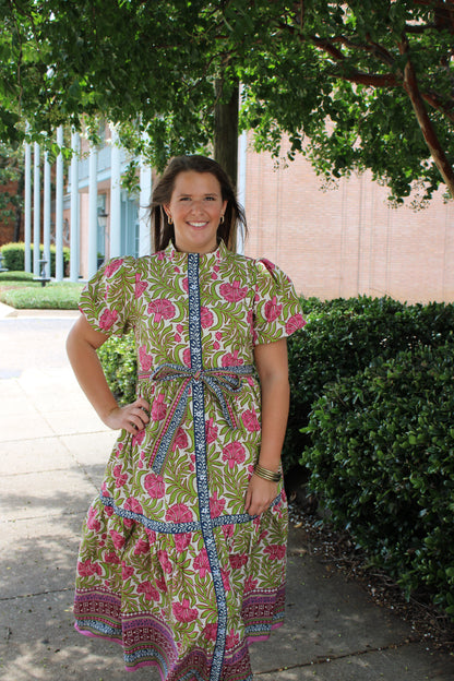 Green/Pink Floral Maxi Dress