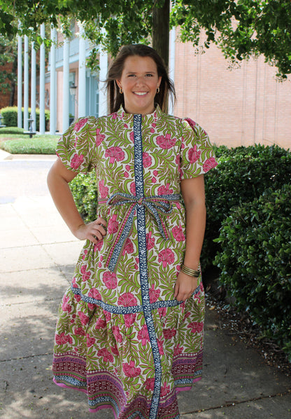 Green/Pink Floral Maxi Dress