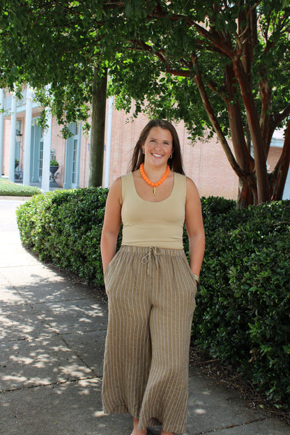 Wide Leg Linen Pants Earth Stripe