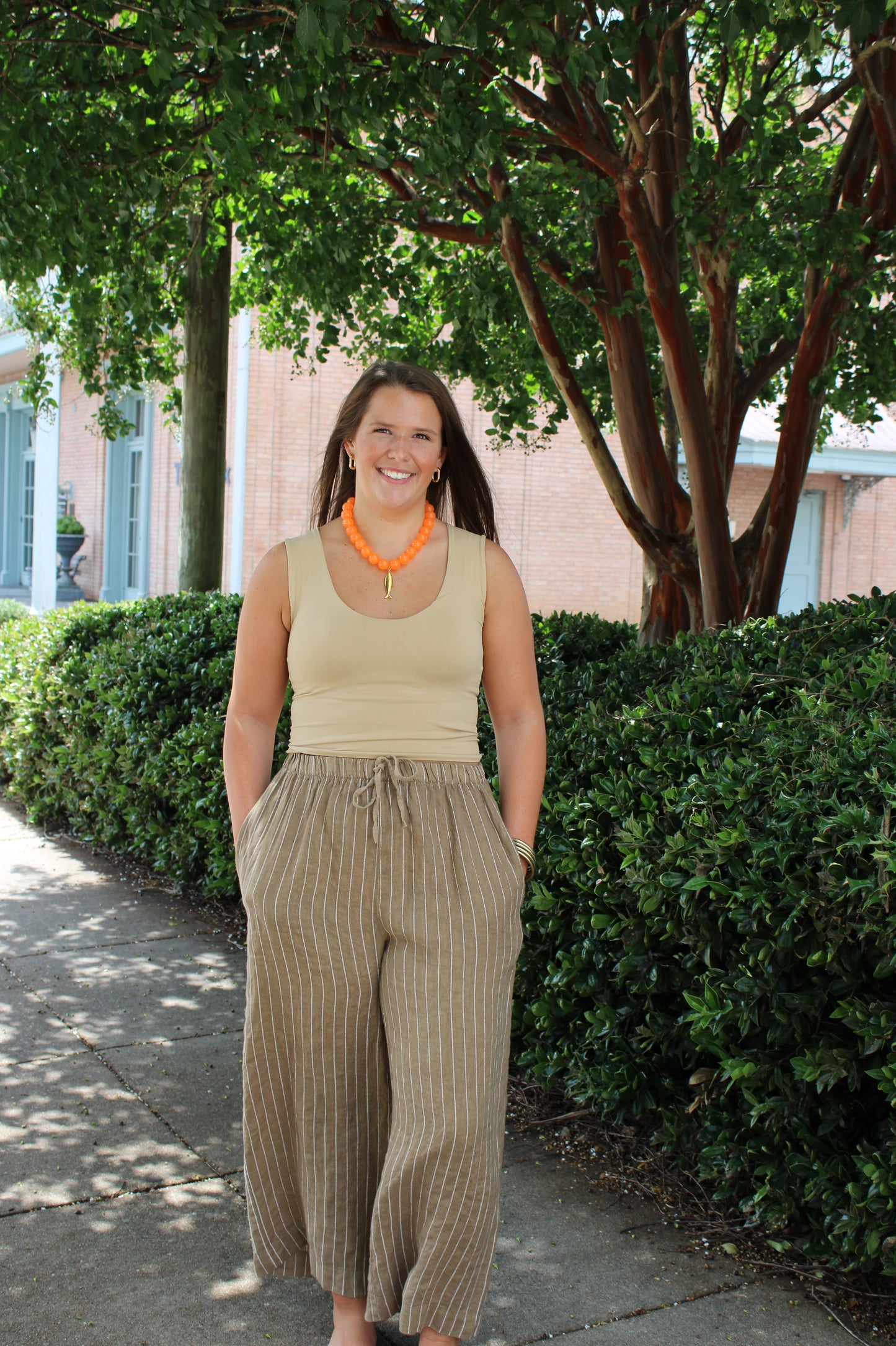 Wide Leg Linen Pants Earth Stripe